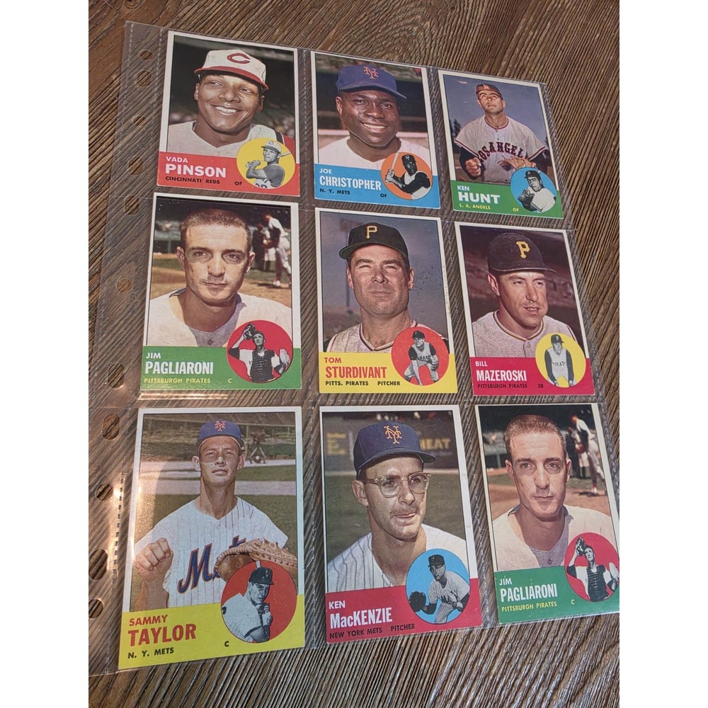 Vintage 1963 Topps Baseball Cards Sheet Of 9